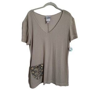 Joseph Ribkoff Top Shirt Womens Sz 14 V-neck Short Sleeve Textured Mesh‎ Artwear